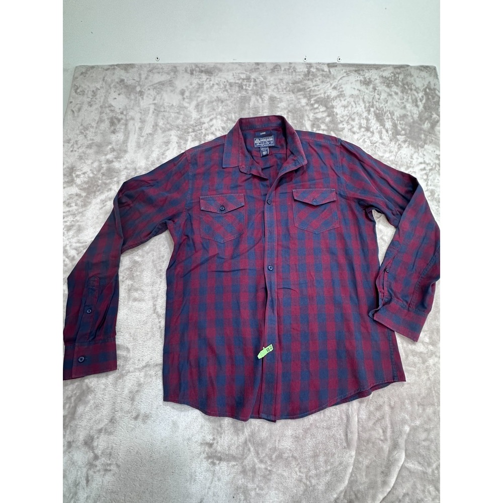 American Rag Shirt Mens Size Large Red Blue Plaid Long Sleeve Button Up Pockets